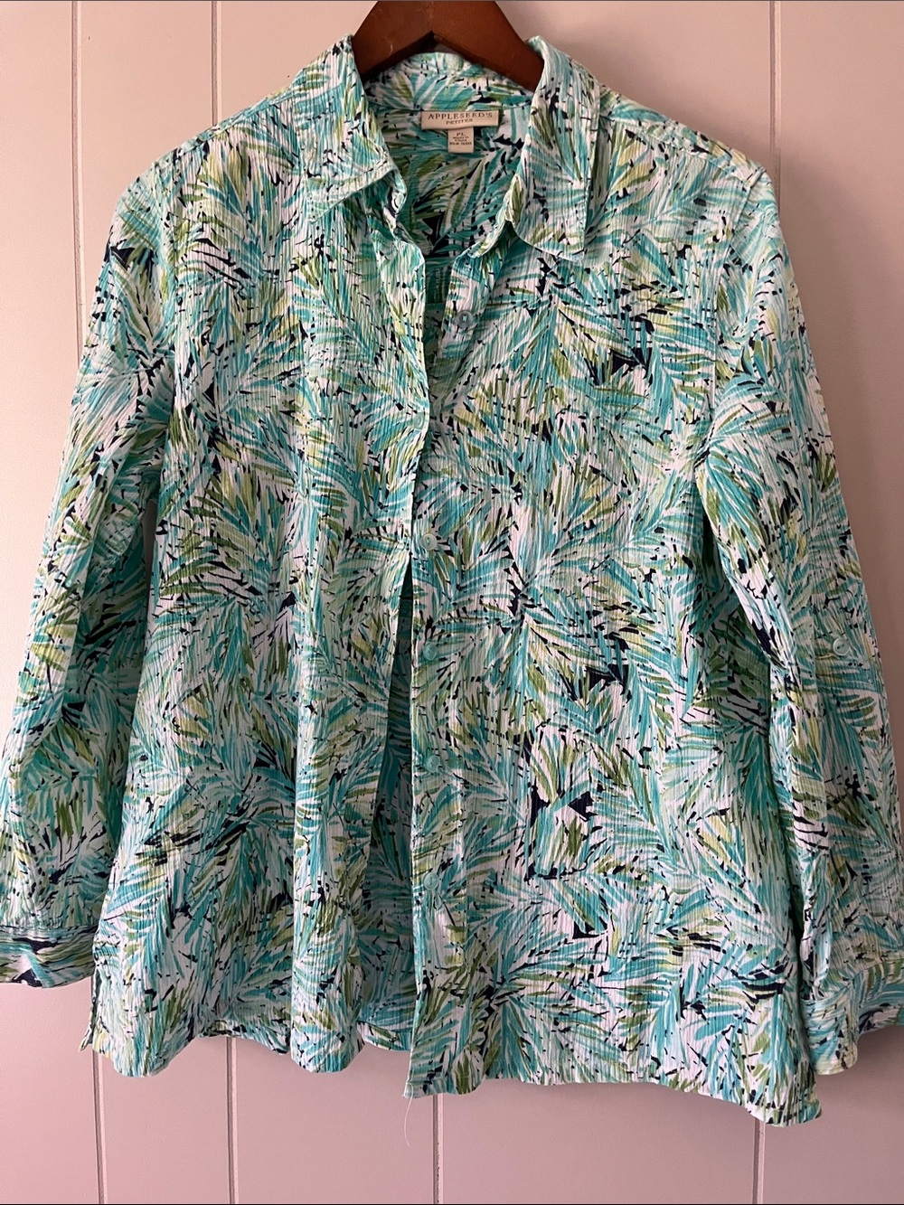 Appleseed's Aqua and Green Palm-Print Button-Down Shirt
